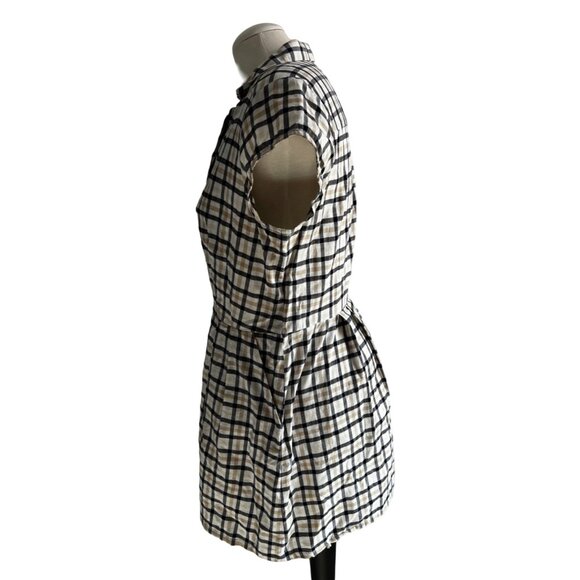 Pendleton Plaid Mini Dress Sz 12 (M/L) Womens Navy Blue Tan Short Sleeve Button - Picture 9 of 16